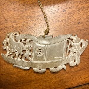Carved Jade-like Boat Pendant Necklace - Silver-Green Toned